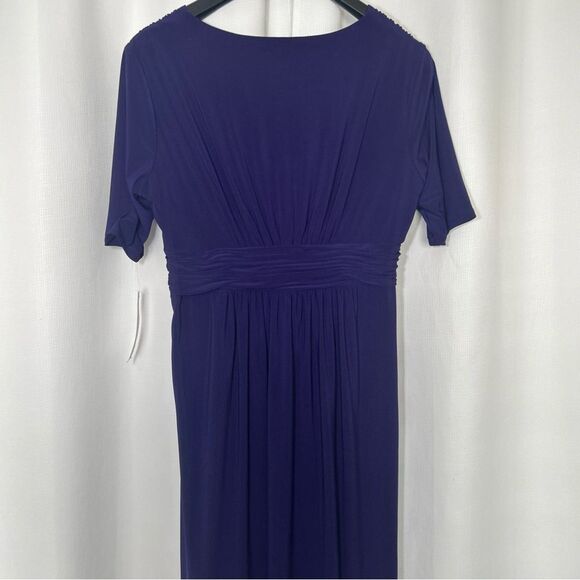 NWT Evan-Picone Grape Mist Dress Women’s 14 Short Sleeve Ruched Waist V Neck Zip - Picture 7 of 11